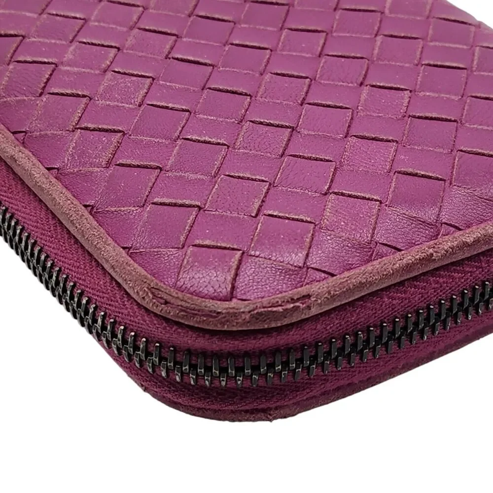 Bottega Veneta Intrecciato Leather Zip Around Wallet in Orchid
